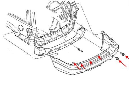 diagram of rear bumper Jeep Grand Cherokee WJ (1999-2004)